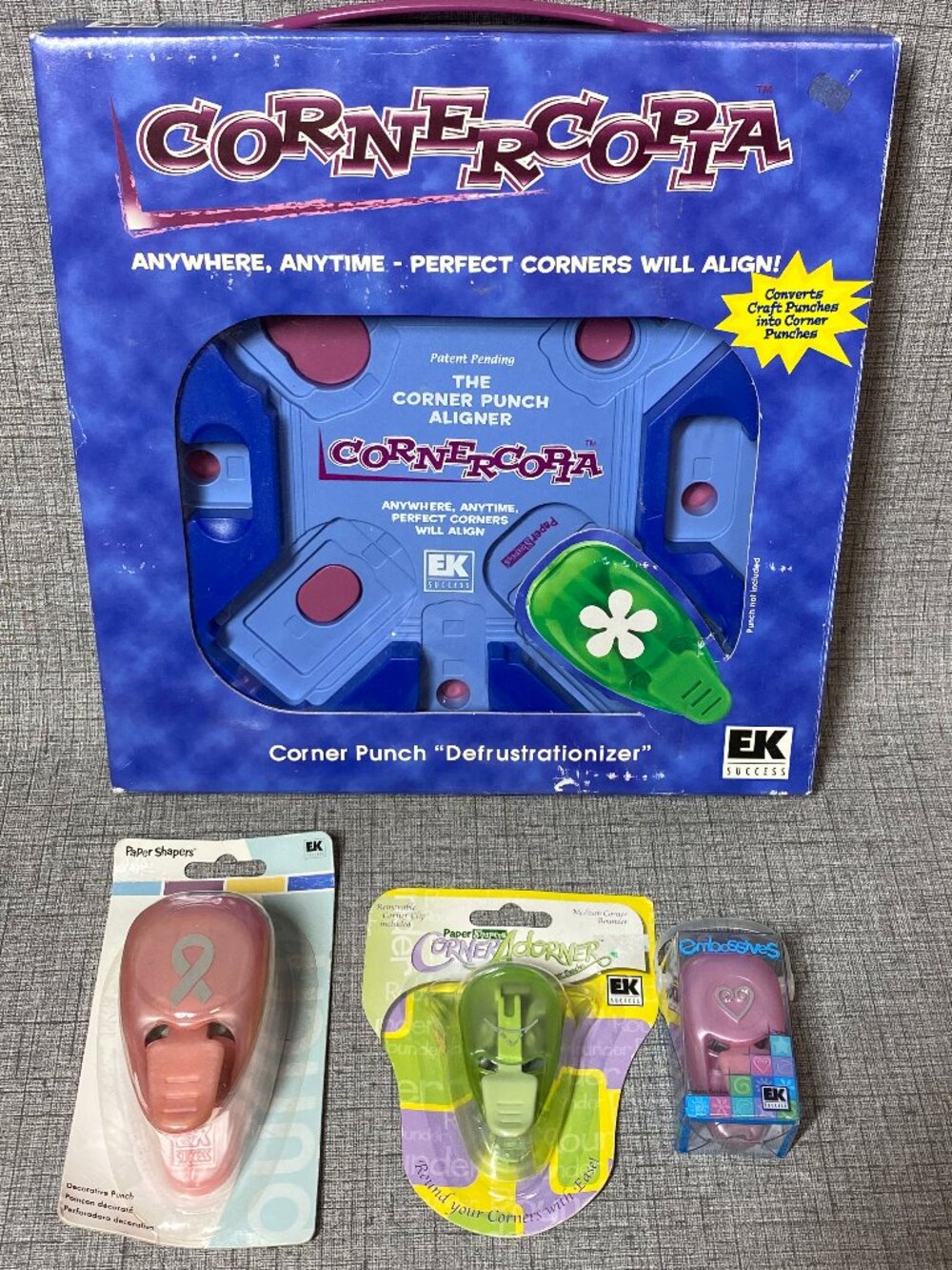 NEW EK Success Cornercopia Corner Punch With 3 Paper Punches 4pc Lot Bundle